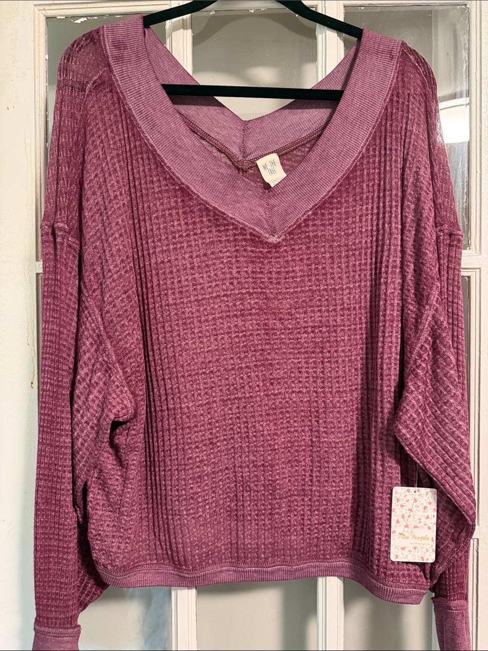 Free People Waffle-Knit V-Neck Sweater - Mauve